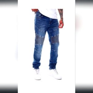 True Religion Relaxed Skinny-Moto-Super Stretch, Dark Blue wash , Size 36